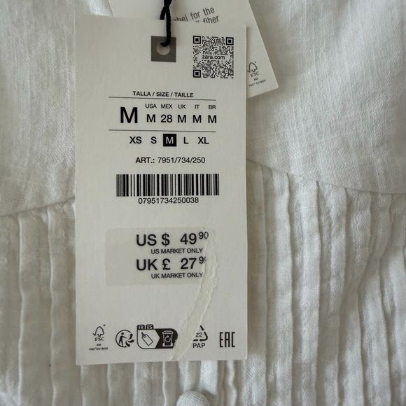 NWT Zara Linen Tie Strap Lace Corset Tank Top in White - M - Picture 3 of 7